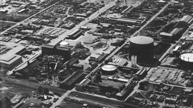 Historical image of the former Origin Gasworks site in Brompton, South Australia