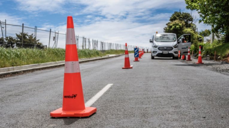Road cones on NZ road 