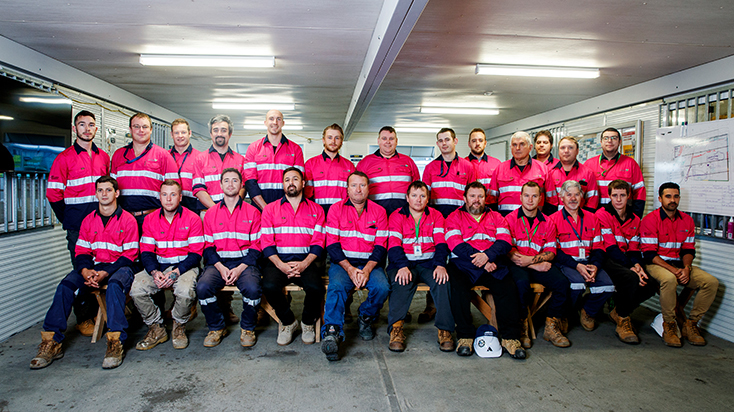 The Barangaroo project site team wearing pink in support of Breast Cancer Awareness month