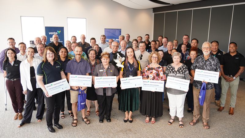 Ventia Executive Leadership Team and community grant organisers and recipients in group photo