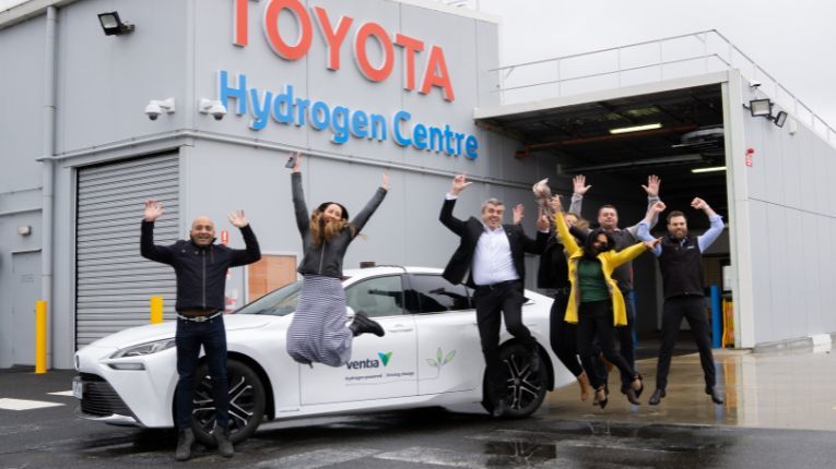 Ventia tea, at the Toyota hydrogen centre taking delivery of the new Mirai hydrogen fuel cell car