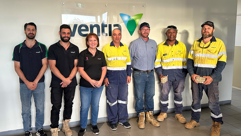 Team members from the gas team are celebrating 5 years with Ventia, in a Ventia office setting